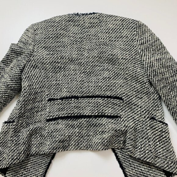 Ann Taylor LOFT Jacket BlazerTweed Black White Fringe Double Breast Knit Cardiga - Picture 4 of 8